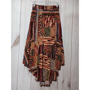 Farm Rio Skirt Ladies Small‎ Brown Asymmetrical Linen Blend Bohemian 70s